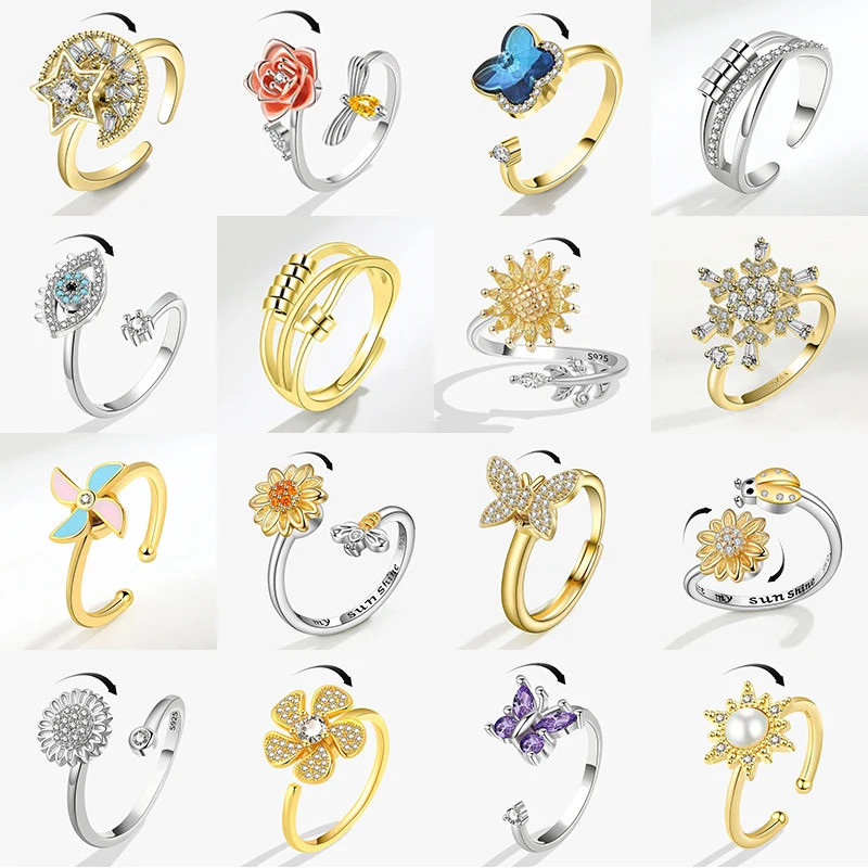 แหวนหมุน Fidget Spinner สไตล์ Star, Moon, และ Butterfly เพื่อบรรเทาเครียด