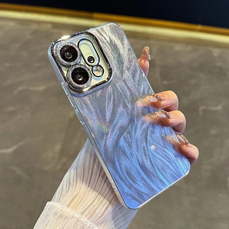 สำหรับ OPPO Reno 14 5G เคส OPPO Reno14 Pro เคสโทรศัพท์ขนนขนนกไล่เฉดสี เคสโทรศัพท์แบบครอบเต็มเลนส์เพชร เคสแข็งกันกระแทก