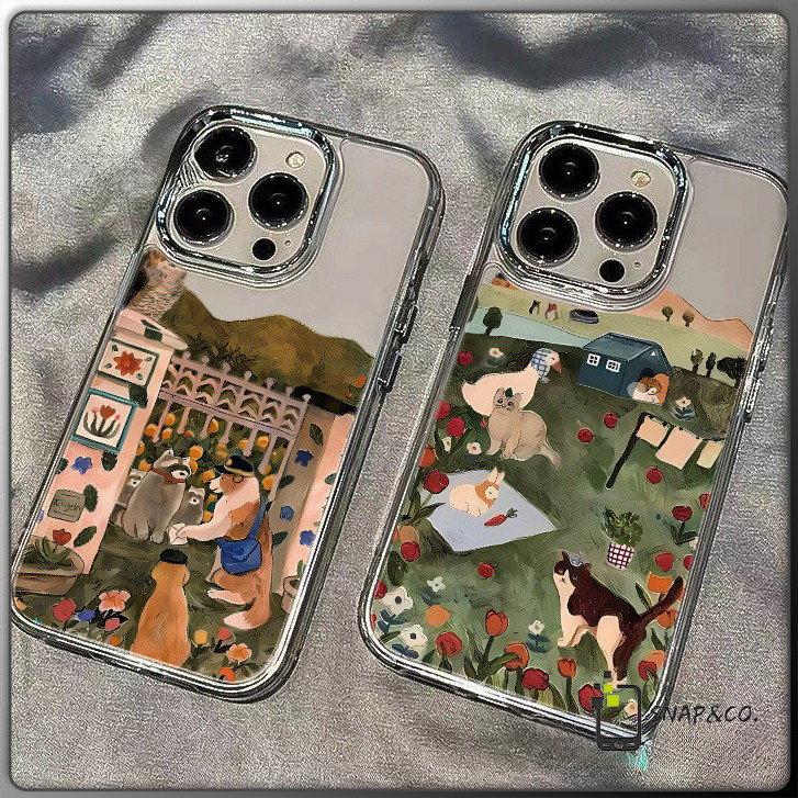 สำหรับ iPhone 11 13 Case FOR เคสไอโฟน14 15 12 16pro max 7 8Plus X XR XS Max สัตว์การ์ตูน รุ่น โปร่งใสและภาพประกอบศิลปะ