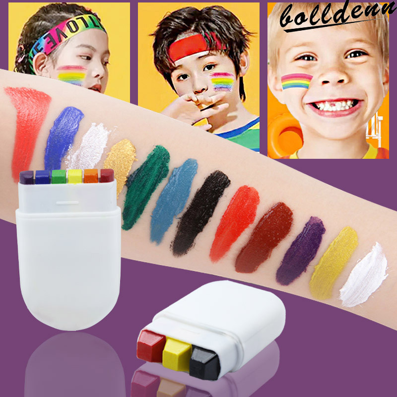 6 สี DIY สี Crayon Rainbow World Cup Face Paint ง่ายต่อการสี Facial Graffiti Rainbow Crayon