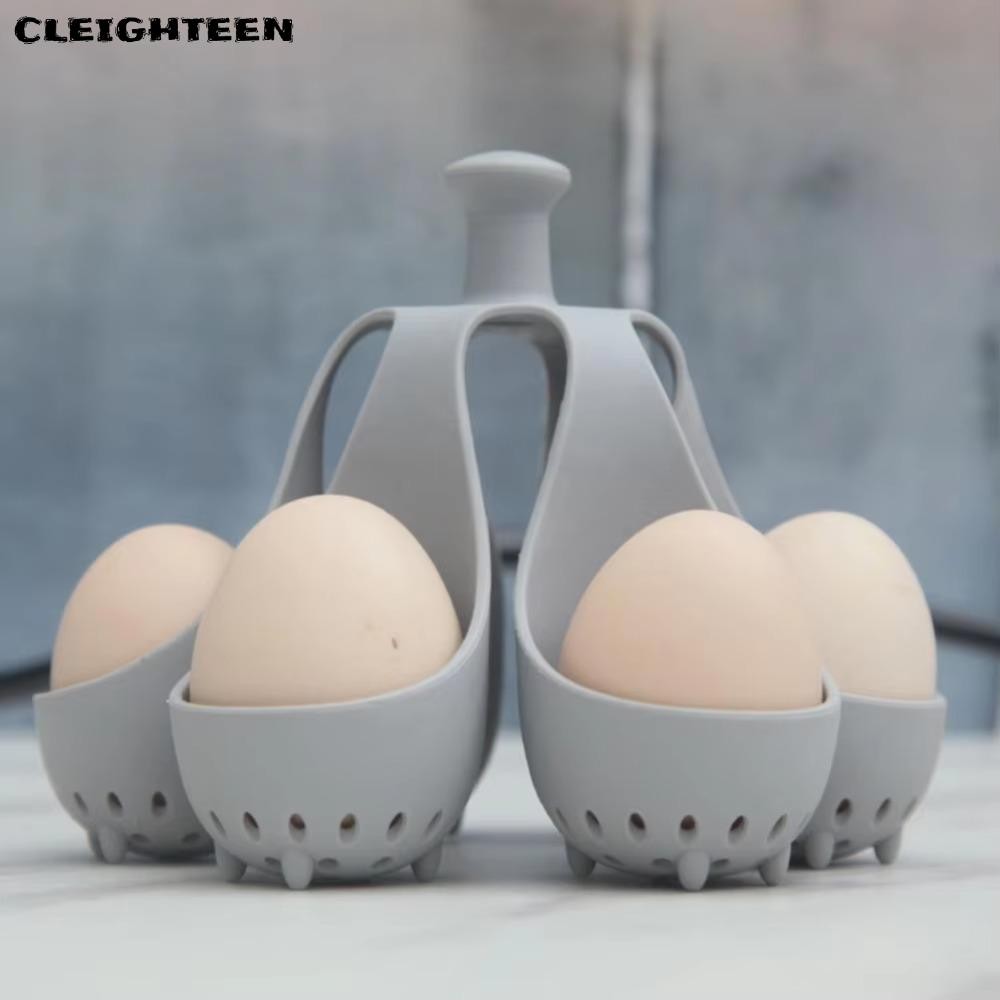 Cleighteen ถาดนึ่งไข่, ซิลิโคนทําอาหารอย่างรวดเร็วที่วางไข่ต้ม, แบบพกพาทนอุณหภูมิสูงพร้อมที่จับ หม้อหุงไข่ป้องกันการลวกเพื่อสุขภาพ