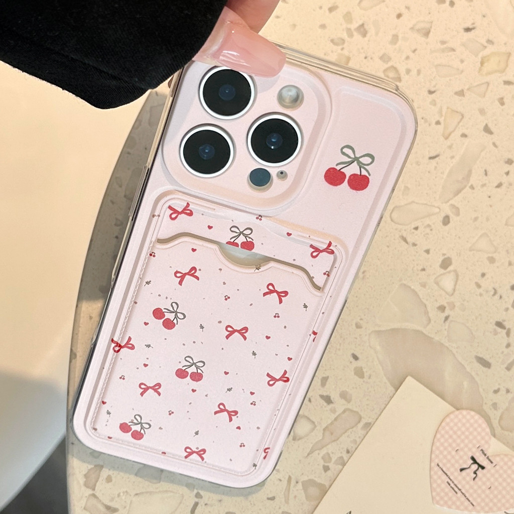 เคสการ์ดเชอร์รี่สีชมพูใส TPU สําหรับ Apple iPhone 11, 12, 13, 14, 15, 16 Pro Max, Plus, X, XR, XS Max, 7, 8 Plus, SE 2020 - รูปที่ 5
