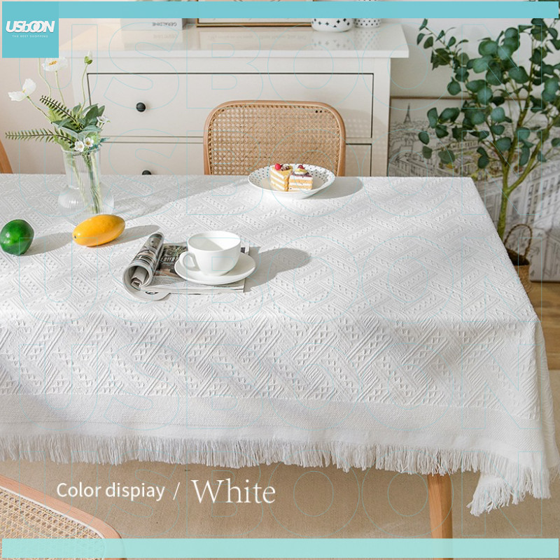 usboo ผ้าปูโต๊ะ ผ้าปูโต๊ะกลม สไตล์เกาหลีวินเทจ กันเปื้อน กันฝุ่น มีหลายสีให้เลือก