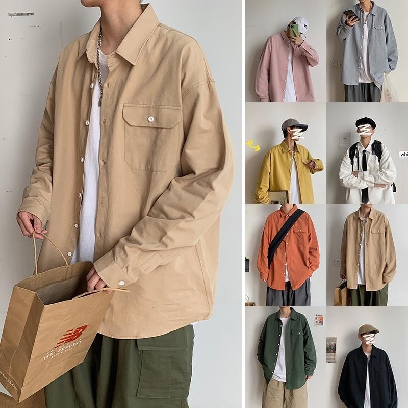 เสื้อเชิ้ตแขนยาวสำหรับผู้ชาย สไตล์อินเทรนด์ญี่ปุ่น เหมาะสำหรับแต่งตัวในฤดูใบไม้ร่วง