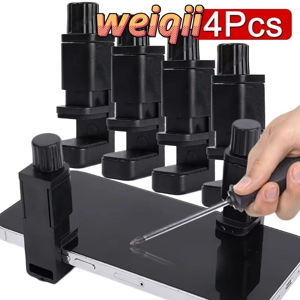 WEIQII 4 ชิ้นที่หนีบยึดโทรศัพท์,จอแสดงผลโทรศัพท์มือถือสากลผู้ถือคงที่,สีดําปรับซ่อมเครื่องมือยึดคลิปสําหรับสมาร์ทโฟนแท็บเล็ต