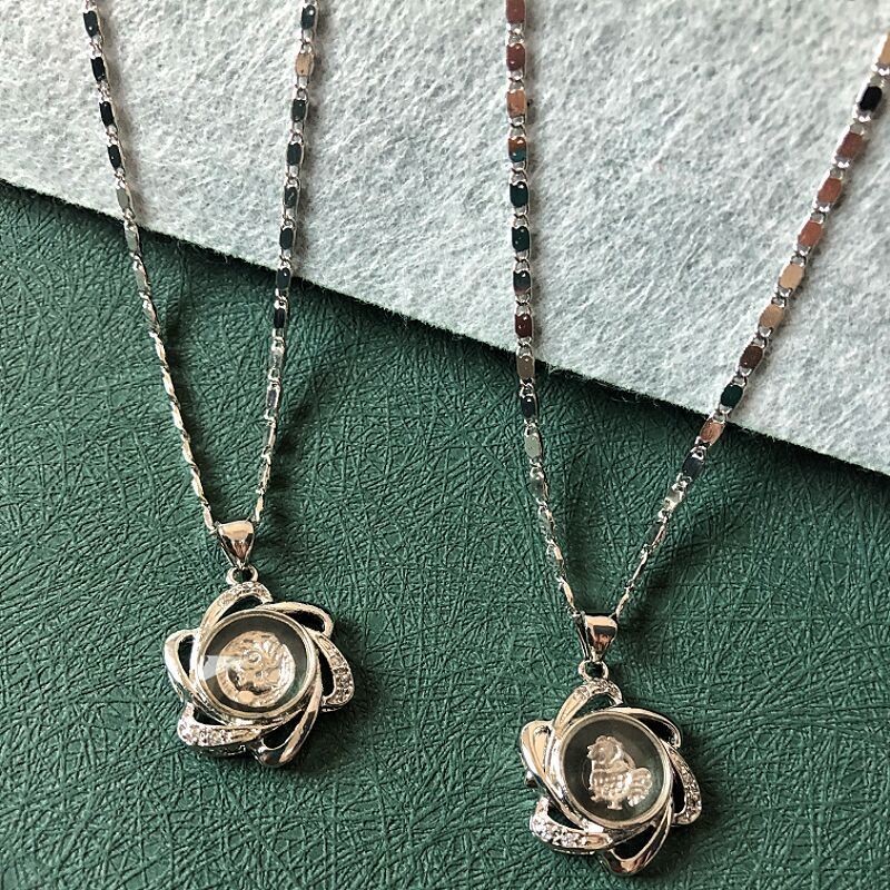 Zodiac Platinum สไตล์ 18k เวลา Run จี้ผู้ชายผู้หญิงสไตล์ประณีตแฟชั่นสมาร์ทหมุนสร้อยคอแฟชั่น 7.27 N7B