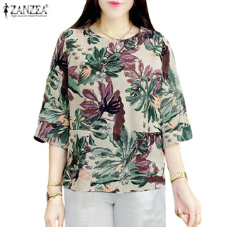 ZANZEA ซานเซีย เสื้อลำลองแขน 3/4 พิมพ์ลายสำหรับวันหยุดของผู้…