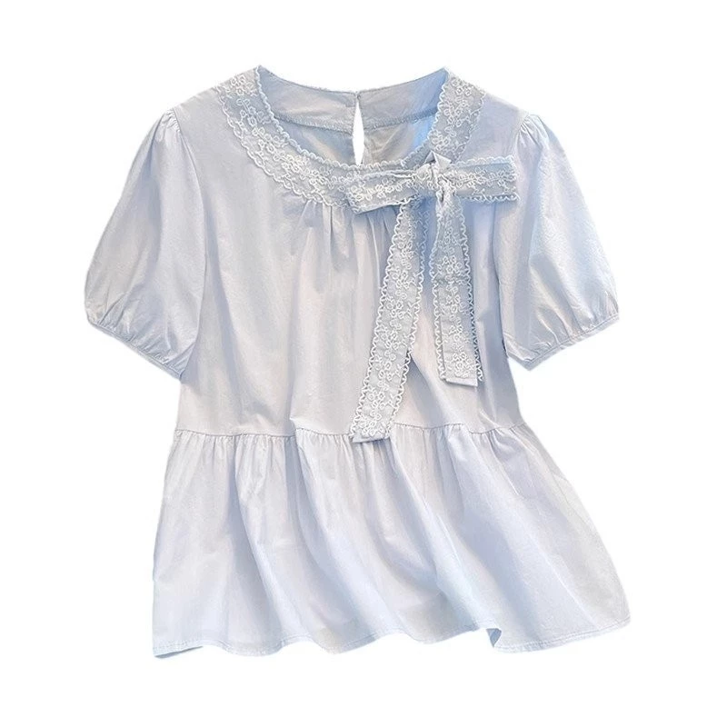 เสื้อแขนสั้นลายดอกไม้ผ้าลูกไม้ประดับโบว์ thumbnail 6