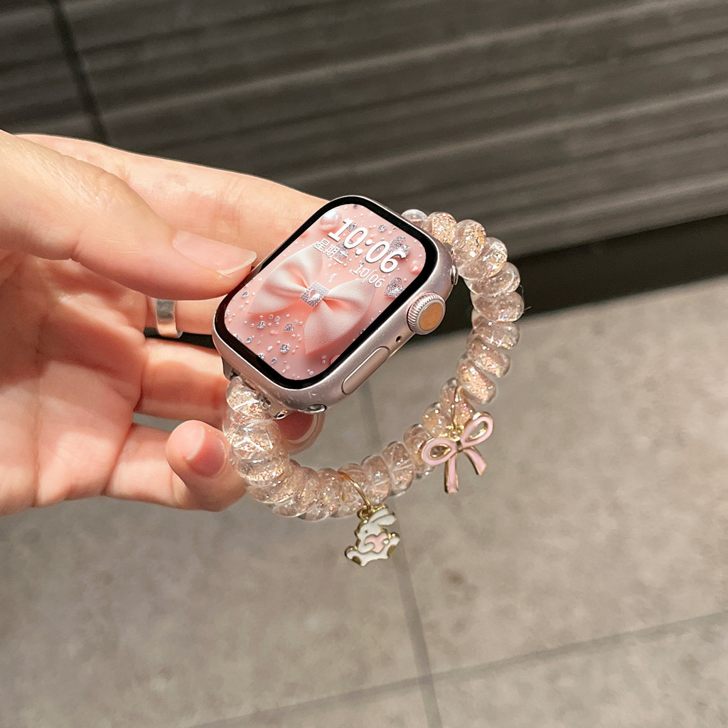 โบว์กระต่ายGlitterโทรศัพท์สายไฟผมสําหรับAmazfit Bip 6 Bip 5 5 Unity Bip 3 U Proสร้อยข้อมือสายคล้องคอสําหรับAmazfit Active 2 GTS 2 3 4 Miniยืดหยุ่นนาฬิกา