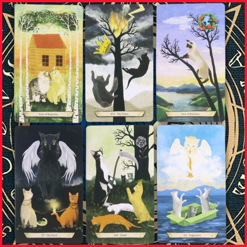 สําหรับ Enchanted Forest Felines ไพ่ทาโรต์ Tarot Fate Divination Tarot Divination Deck เกม 78 ชิ้นสํ