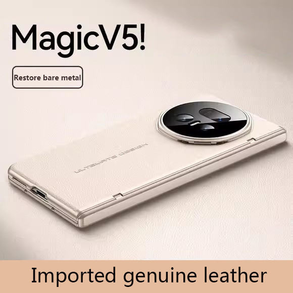 ซองหนังหรูหราสําหรับ Honor Magic V5 5G Magnetic Electroplate บานพับวงเล็บฝาครอบป้องกันพร้อมฟิล์มนิรภัย