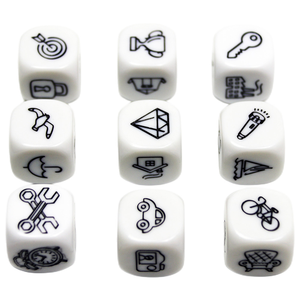 9pcs/set D6 Story Dice Set with Engraved Patterns for Family Fun Party Games and Group Activitie
