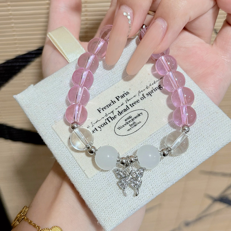 สร้อยข้อมือลูกปัดสีม่วงลายผีเสื้อ สไตล์นางฟ้า