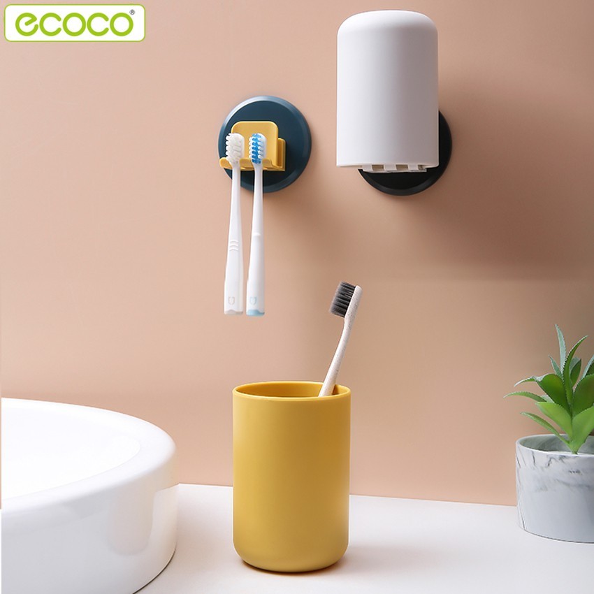 Ecoco ที่แขวนแปรงสีฟัน พร้อมแก้วน้ำบ้วนปาก มีให้เลือก 4 สี ที่วางแปรงสีฟัน แขวนติดผนัง