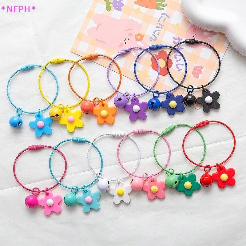 NFPH>สีลูกกวาดดอกไม้จี้เชือกลวดหวานพร้อมแหวนกุญแจรถกระเป๋าเป้สะพายหลัง Charms กระเป๋าตกแต่งใหม่