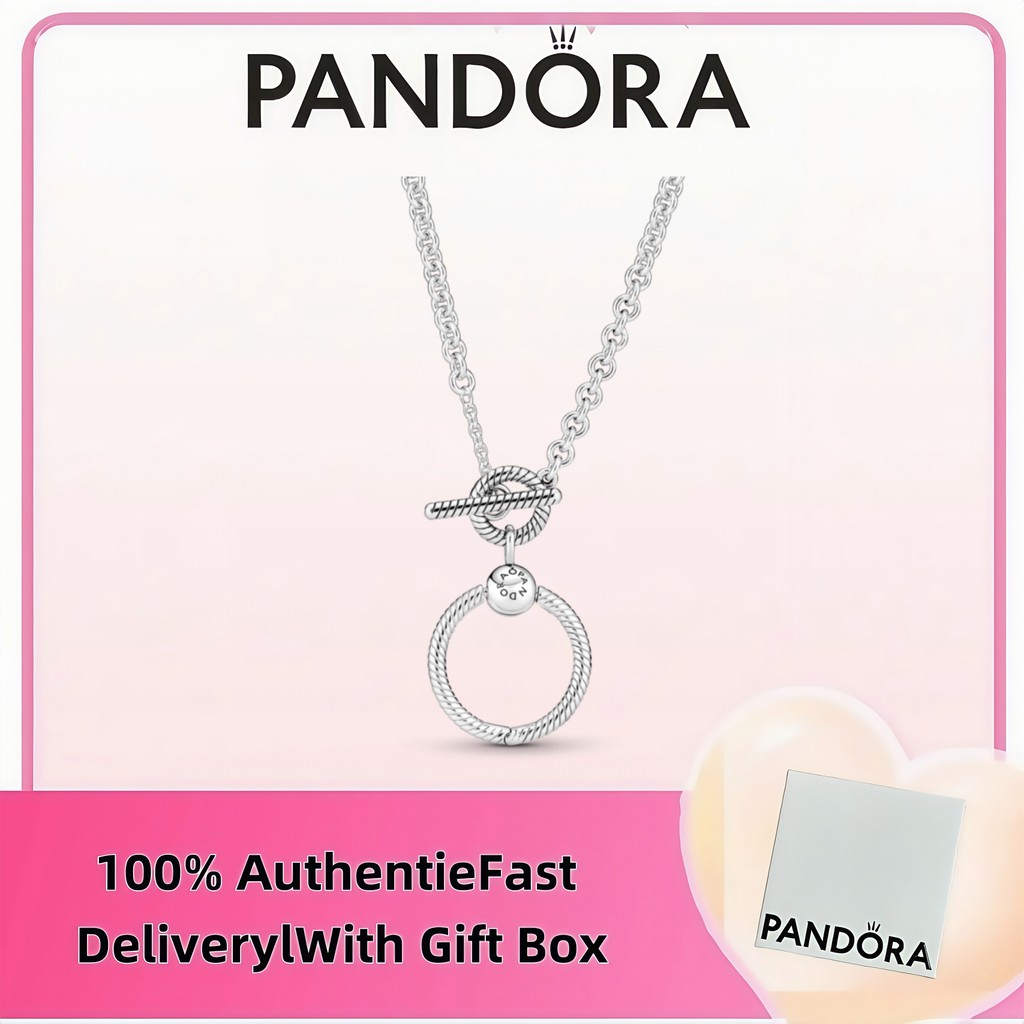 จี้ T-Bar และสร้อยคอนержเงินSterling Silver S925 แบบเดียวกับPandora Moments รหัส391157CE00 ของขวัญสำ