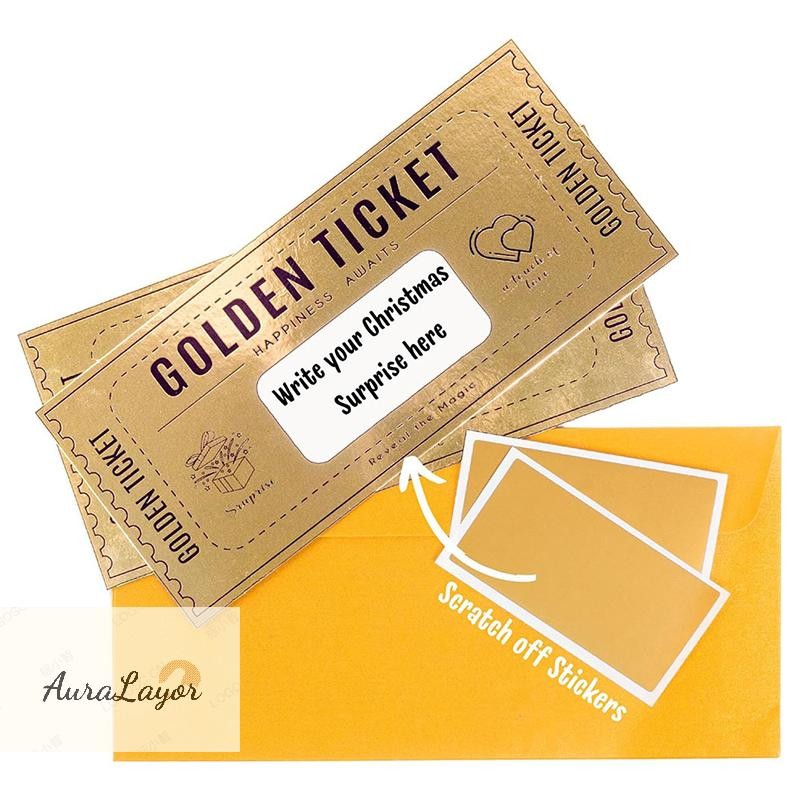 [AuraLayor] 1Set Deluxe Golden Ticket Surprise Scratch Off Card Christmas Surprise Reveal Card Scrat