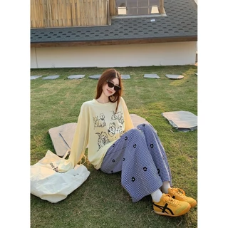 Cicishop(CM2098) เสื้อคอกลมแขนยาวทรงโอเวอร์ไซส์ พิมพ์ลายน้องหมาสีสดใส ใส่คลุมหน้าร้อนผ้าบางใส่สบาย