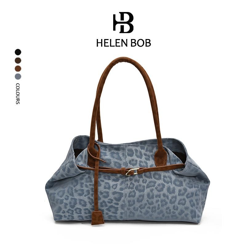 HelenBob เฮเลนบ็อบ กระเป๋าสุภาพสตรีสไตล์ใหม่ พิมพ์ลายเสือดาว ความจุขนาดใหญ่ สำหรับทำงานและสวมใส่ง่าย