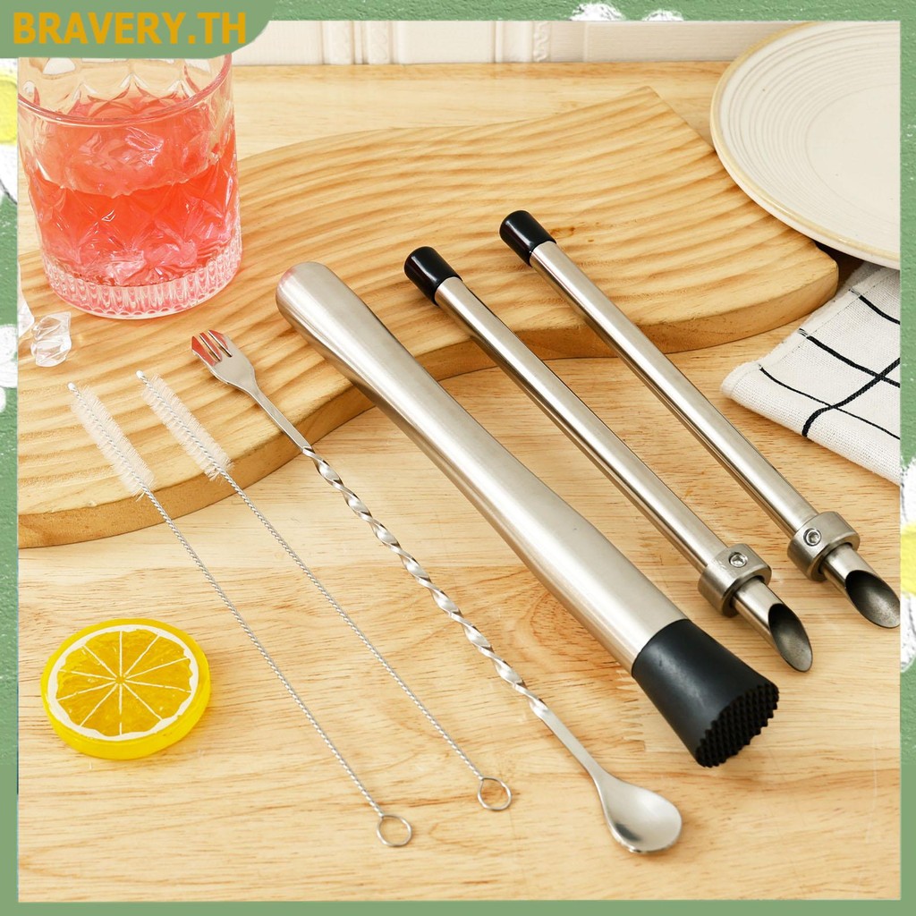 เครื่องมือเจาะฟาง Muddler ฝาพลาสติกฟาง Puncher แปรงสําหรับร้านกาแฟ Lemonade Stand Home SHOPCYC4678