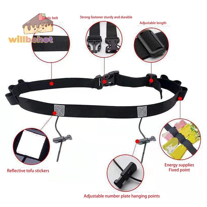 Running Race Number Belt เอว Pack Bib Holder พร้อมห่วงเจล 6 ห่วง ใช้งานได้หลากหลายกีฬา เช่น Triathlon, Marathon และ Cycling [ใหม่]
