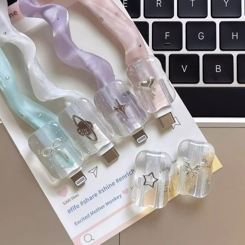 1.4m Girlyลูกไม้สีชมพูBling Diamomd Cable Winder Protectorสําหรับสายชาร์จUSBสายไฟประเภทC USB Chargerสายไฟข้อมูลสายไฟOrganizer - รูปที่ 3