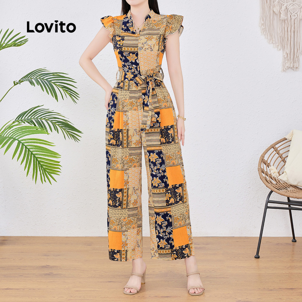 (New) Lovito ชุดจัมป์สูทสายเดี่ยวผู้หญิงแบบบูโฮ่ ซิปเปิดซัมเมอร์/ฤดูร้อน L143ED240