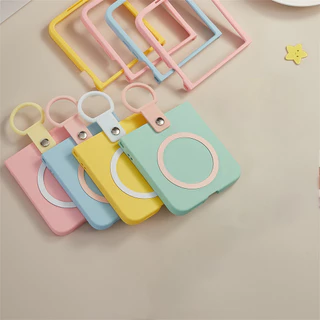 เคสโทรศัพท์แม่เหล็กสีตัดกันน่ารักพร้อมแหวนสําหรับ Samsung Galaxy Z Flip 7 Flip8 Z Flip7 ZFLIP7 กลับ