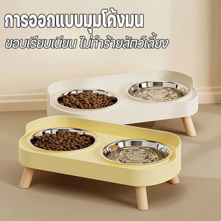 ชามเซรามิก ชามอาหารแมวกันมด ชามอาหารสัตว์เลี้ยง 2หลุม ทนทาน ปกป้องคอ