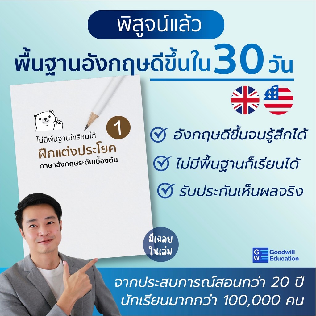 หนังสือฝึกแต่งประโยค ภาษาอังกฤษเบื้องต้น สำหรับคนไม่มีพื้นฐาน รู้ศัพท์น้อย และต้องการเริ่มฝึกแต่งประโยค