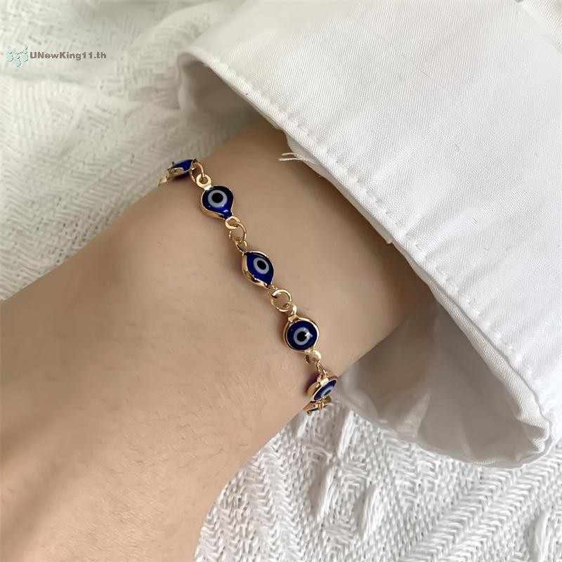 สร้อยข้อมือนำโชคแบบ Evil Eye สีแดงและสีฟ้า สำหรับผู้หญิงและผู้ชาย ปรับได้ตามขนาด พร้อมลูกปัดสแตนเลสมากมาย เครื่องประดับของขวัญพิเศษ