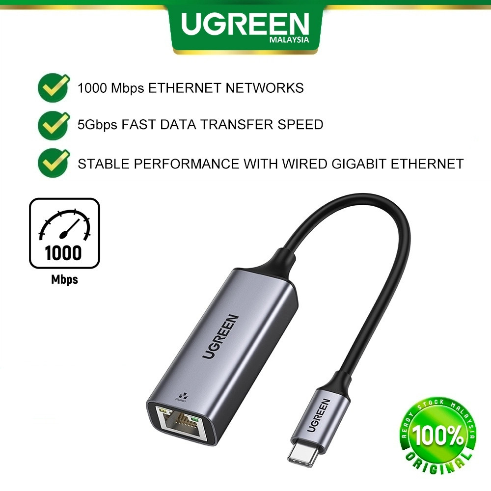 UGREEN อะแดปเตอร์ USB C เป็น Ethernet RJ45 เป็น Thunderbolt 3 Type C Gigabit Net