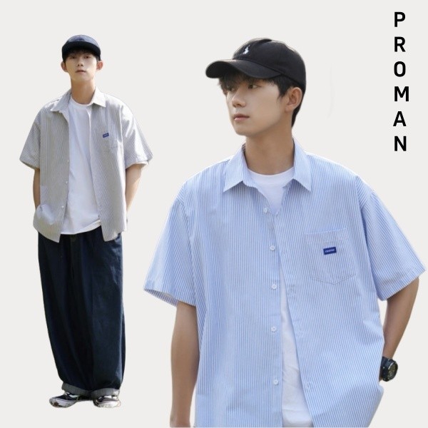 เสื้อเชิ้ตแขนสั้นลายทางรุ่นคู่ ProMan ใส่สบาย สไตล์มินิมอล แมทช์ง่ายทุกวัน