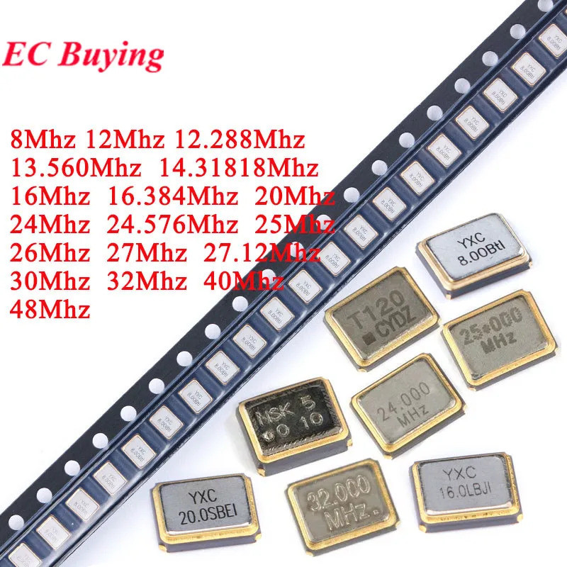 10ชิ้น/ล็อต3225 SMD Passiveควอตซ์คริสตัลOscillator 8Mhz 10Mhz 12Mhz 16Mhz 20Mhz 24Mhz 26Mhz 30Mhz 32
