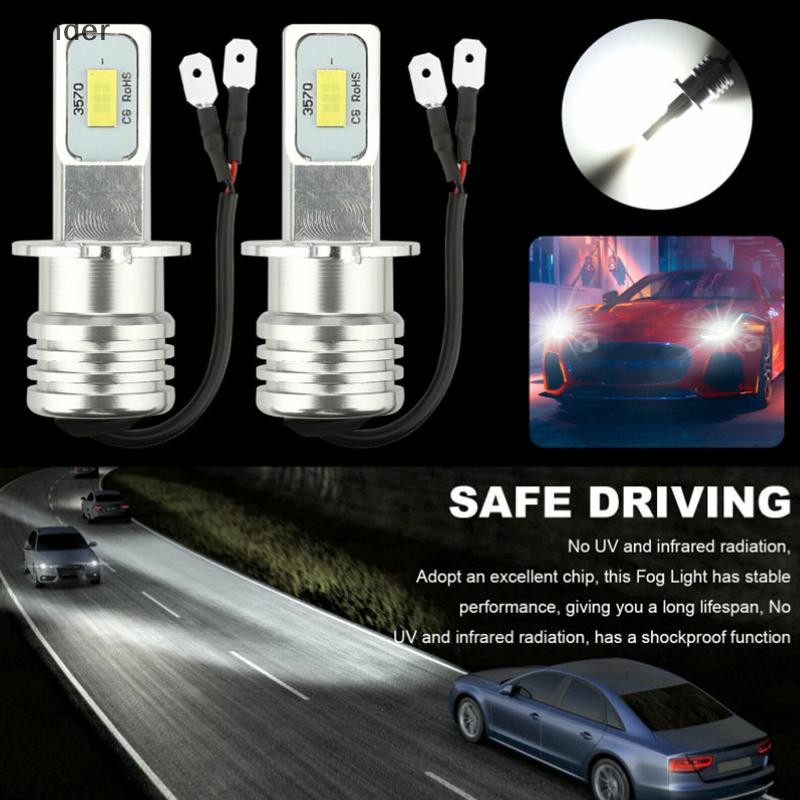 [ที่ต้องการ] 2 ชิ้น H3 รถ LED หลอดไฟหมอกชุดแปลง Super Bright DRL โคมไฟ 3000K 80W 50000H 2000LM ไฟตัด