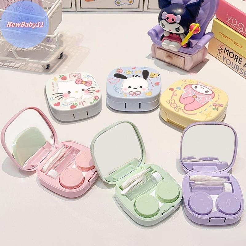 SANRIO ONEBABY Kawaii Hello Kittyคอนแทคเลนส์การ์ตูนน่ารักSanrio Kt Catแบบพกพาความงามนักเรียนกล่องเก็บแบบพกพาคอนเทนเนอร์กระจกTH