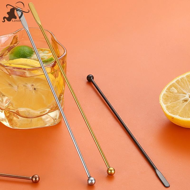 LISHU 304 สแตนเลสสตีลกาแฟกวน Stick Bar น้ําผลไม้ Rio ค็อกเทล Creative Mixer Stick แชมเปญ Swizzle Sti