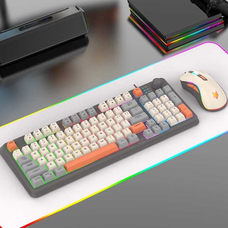 XUNFOX คีย์บอร์ดเกม RGB LED USB แบบมีสาย 94 คีย์ปุ่มด้านบนพร้อมเมาส์ - K820