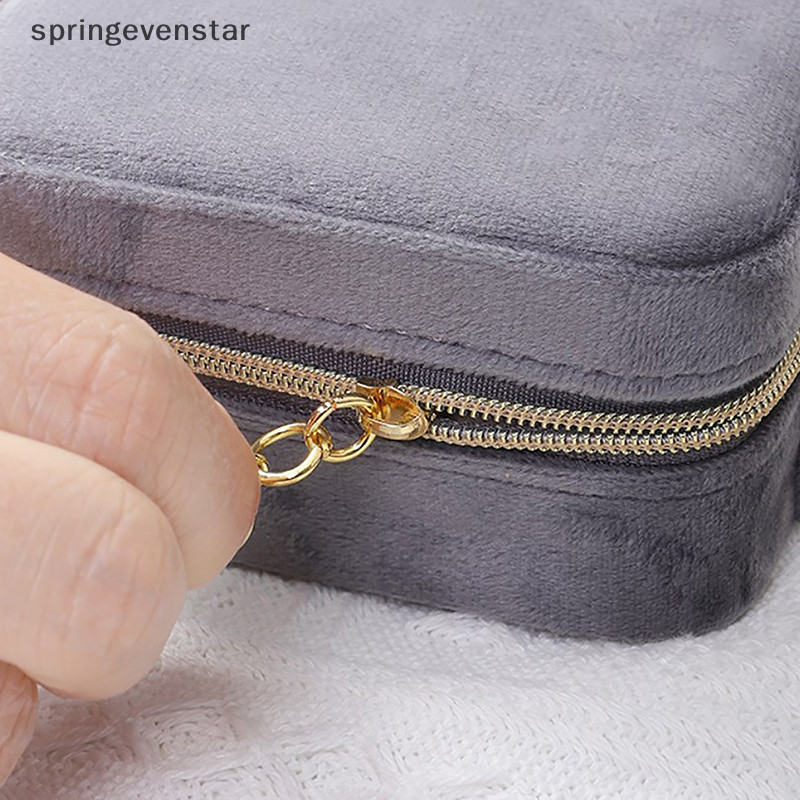 Springevenstar กล่องเครื่องประดับกํามะหยี่เดินทางแบบพกพา Flannel Square Zipper สไตล์ Jewellery Storage Case แฟชั่นผู้ถือของขวัญแหวนผู้ถือต่างหู Springevenstar