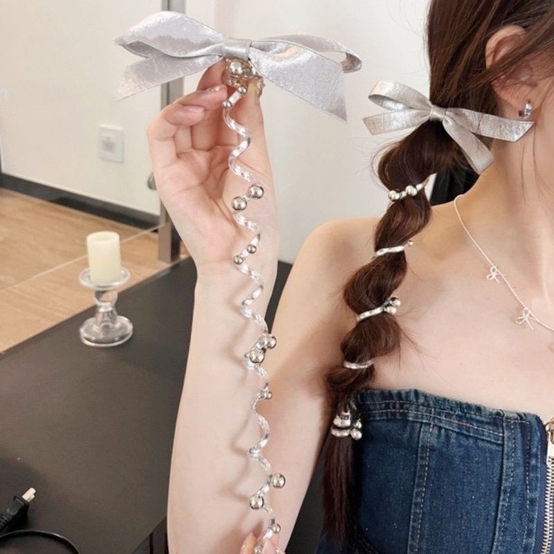 Silver Bow Hairband แฟชั่นเกาหลี Elegant โทรศัพท์ Line แหวนผมอุปกรณ์เสริมผมสําหรับผู้หญิงs