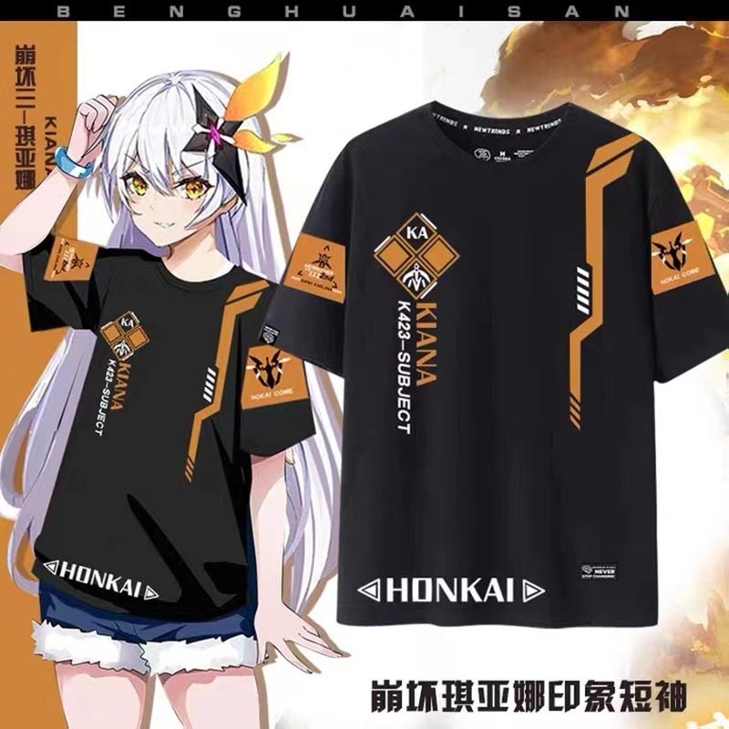 Anime Honkai Impact 3 Kiana Kaslana Cosplay Printi ใส่เดินทาง ชุดปกติ S-5XL น่ารัก ใส่สบายๆ รัดรูป เ