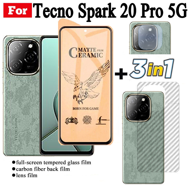 3 IN 1 Tecno Spark 20 Pro 5G เซรามิคกระจกนิรภัยสําหรับ Tecno Spark 20P 20C Go 2024 2023 เลนส์กล้องกระจกป้องกันหน้าจอและฟิล์มด้านหลัง
