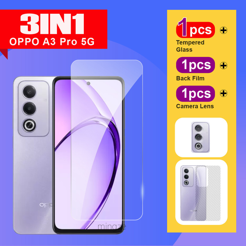 3in1 สําหรับ OPPO A3 Pro กระจกนิรภัย Clear Privacy Screen Protector ฟิล์มป้องกัน + ฟิล์มเลนส์ + ฟิล์มด้านหลัง