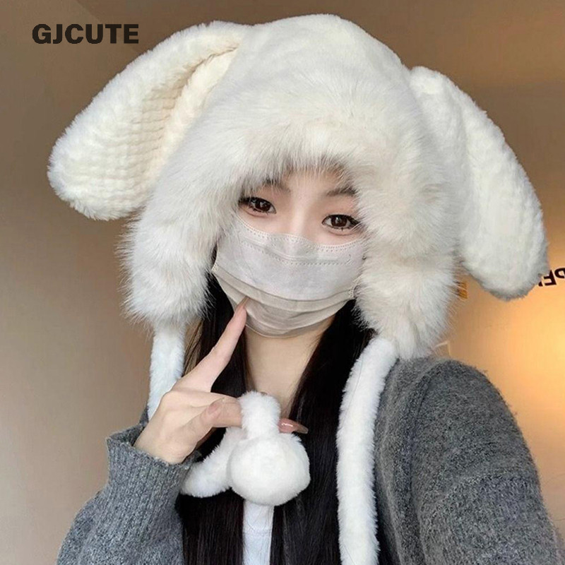 Gjcute ฤดูหนาวตุ๊กตาป้องกันหูหมวกการ์ตูนกระต่ายอบอุ่นกระต่ายหู Headwear WTD