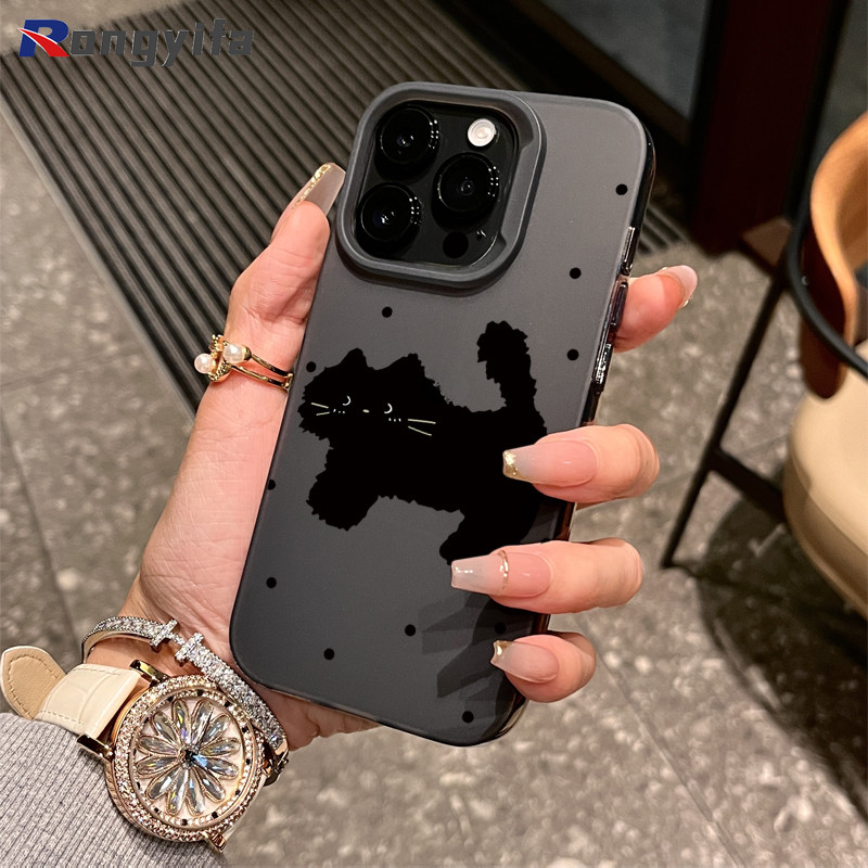 น่ารัก Polka dot Little Black Cat สําหรับ Vivo V40E V40 Pro V40 Lite X200 Pro Mini Y200 V30E Y300 Pro Y28 4G X100S X100 Ultra IQOO Z9S ง่ายกันกระแทกเคสโทรศัพท์ฝาครอบด้าน