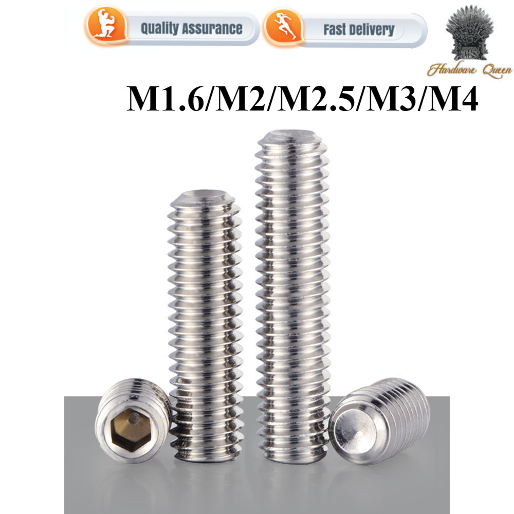 [1QN4] 304 สแตนเลส Headless เครื่องเมตรสกรูสกรูด้านบนซ็อกเก็ตหกเหลี่ยมสกรูกระชับเว้าซ็อกเก็ตหกเหลี่ย