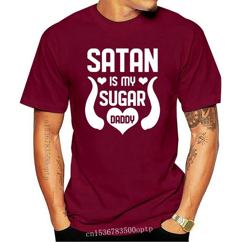 แฟชั่นการออกแบบใหม่ Satan Sugar Daddy Satanic Tshirt ผู้ชายรอบคอแขนสั้น Kawaii Mens เสื้อยืด Hiphop