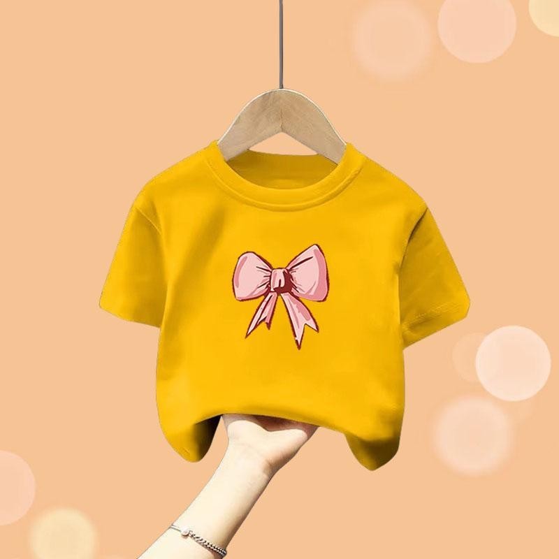 COD เสื้อยืดเด็กฤดูร้อนใหม่เหมาะสำหรับอายุ 1-12 ปี (โบว์)