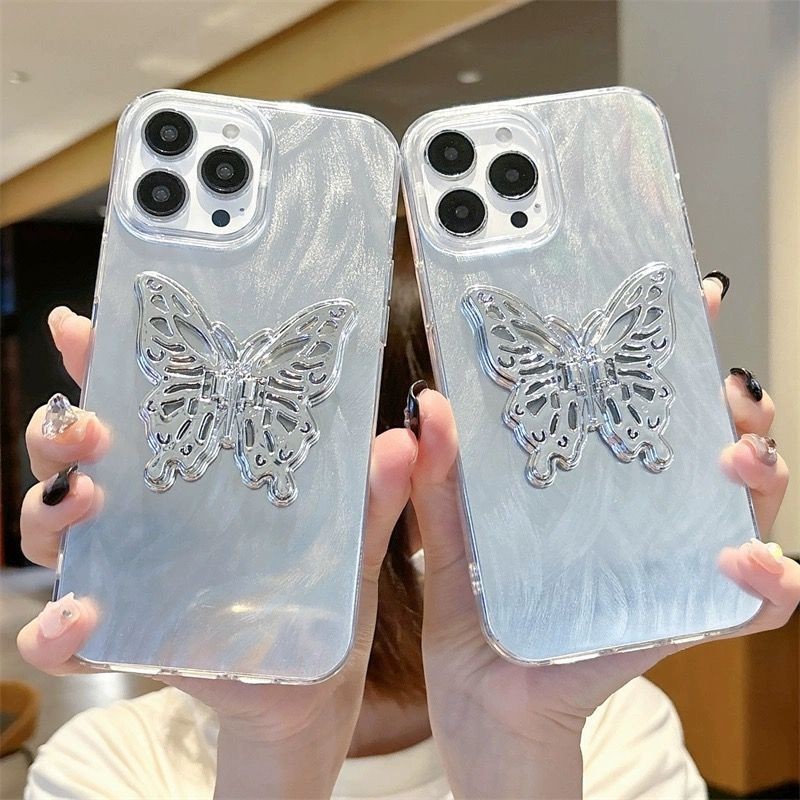 สาวผีเสื้อ/พับที่วางขาตั้ง Feather Gauze สําหรับ Samsung S25 S24 Ultra S23 S22 S21 Plus S24fe S23fe S21fe