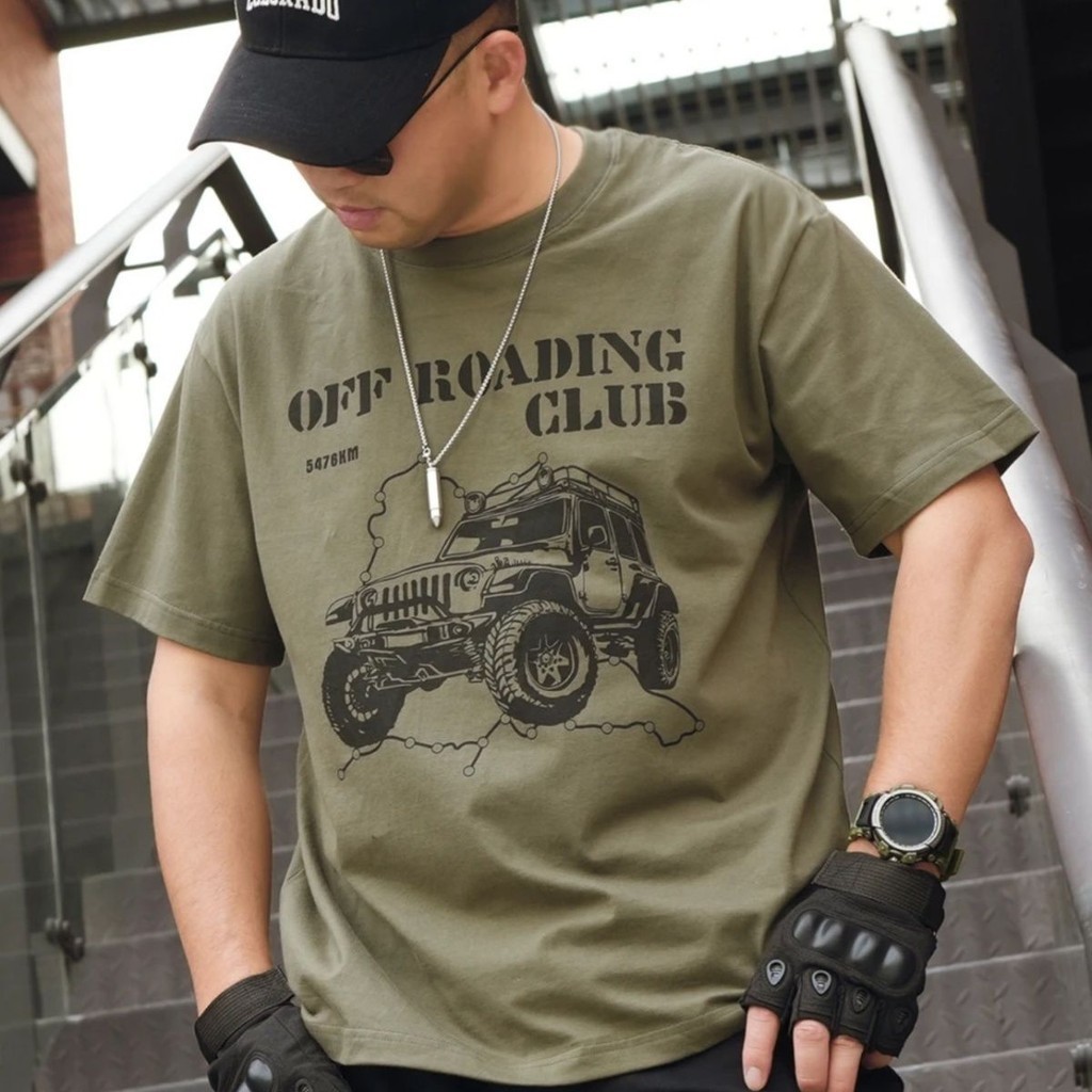 Jeep JPC01 ผู้ชายพิมพ์แขนสั้นบริสุทธิ์กลางแจ้งรอบคออเนกประสงค์ผ้าฝ้ายแท้ระบายอากาศกางเกงขาสั้น JPC01